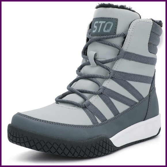Winter Walking Boots Zip Up Lightweight Cozy Ankle Bootie with Laces